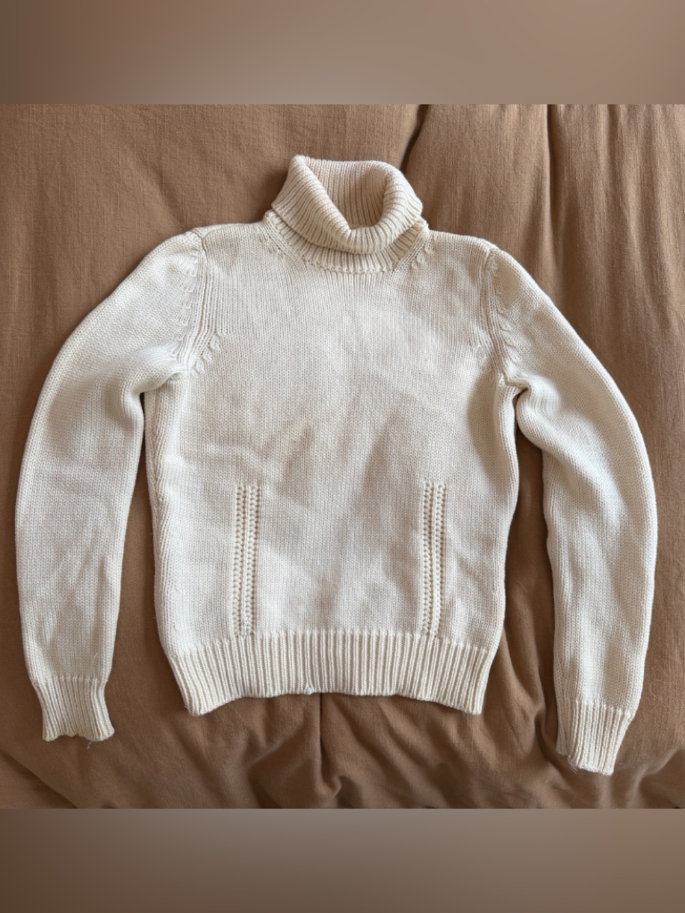 Celine L 100% Wool Cream Turtleneck Knit Sweater